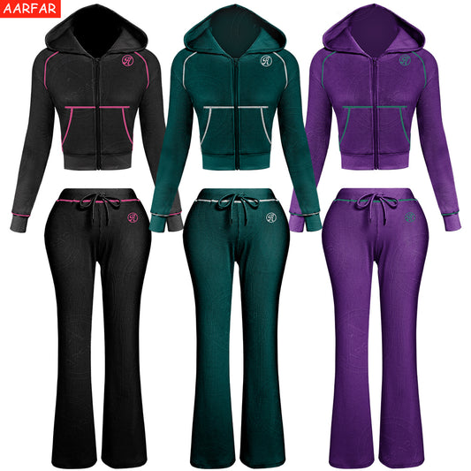 Two Piece Set Women Clothing Manufacturers Custom Silicone logo Waffle Knit Long Sleeve Sweatsuit Outfits for Women