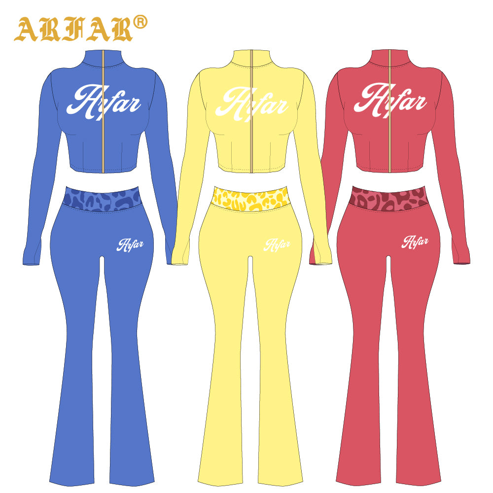 Cheetah Print Women's Two-piece Set Contrast Color High Quality Long Sleeve and Pants Sets Clothes Women Winter