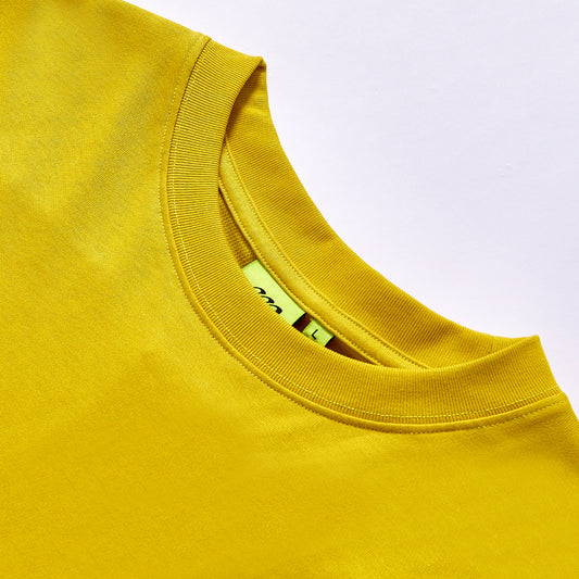Hot selling bright yellow plain crew neck tee loose fit all-match basic short sleeve top drop shoulder relaxed oversized silhouette  spring summer streetwear