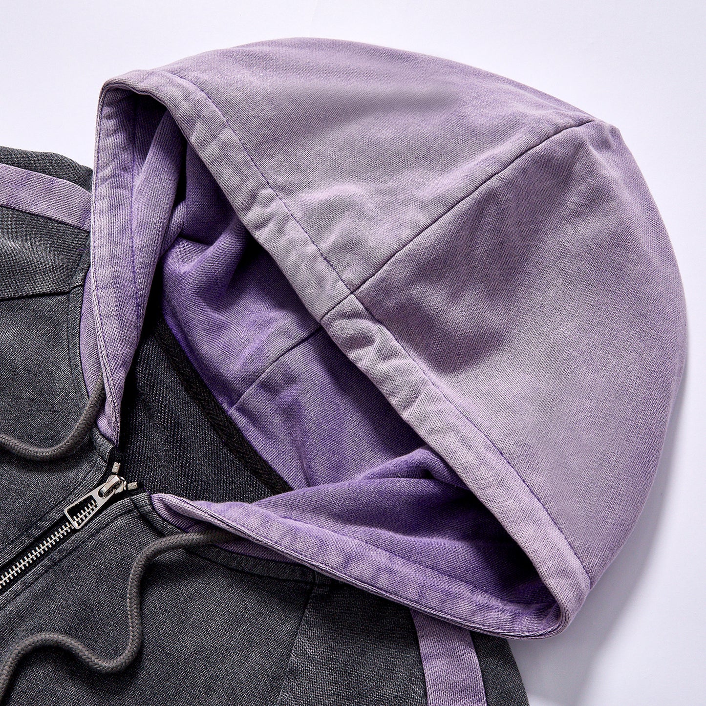 Custom hot selling pigment washed raglan side stripe full zip hooded sweatshirt drop shoulder relaxed oversized fit vintage faded two tone hooded track jacket city walk couple matching set