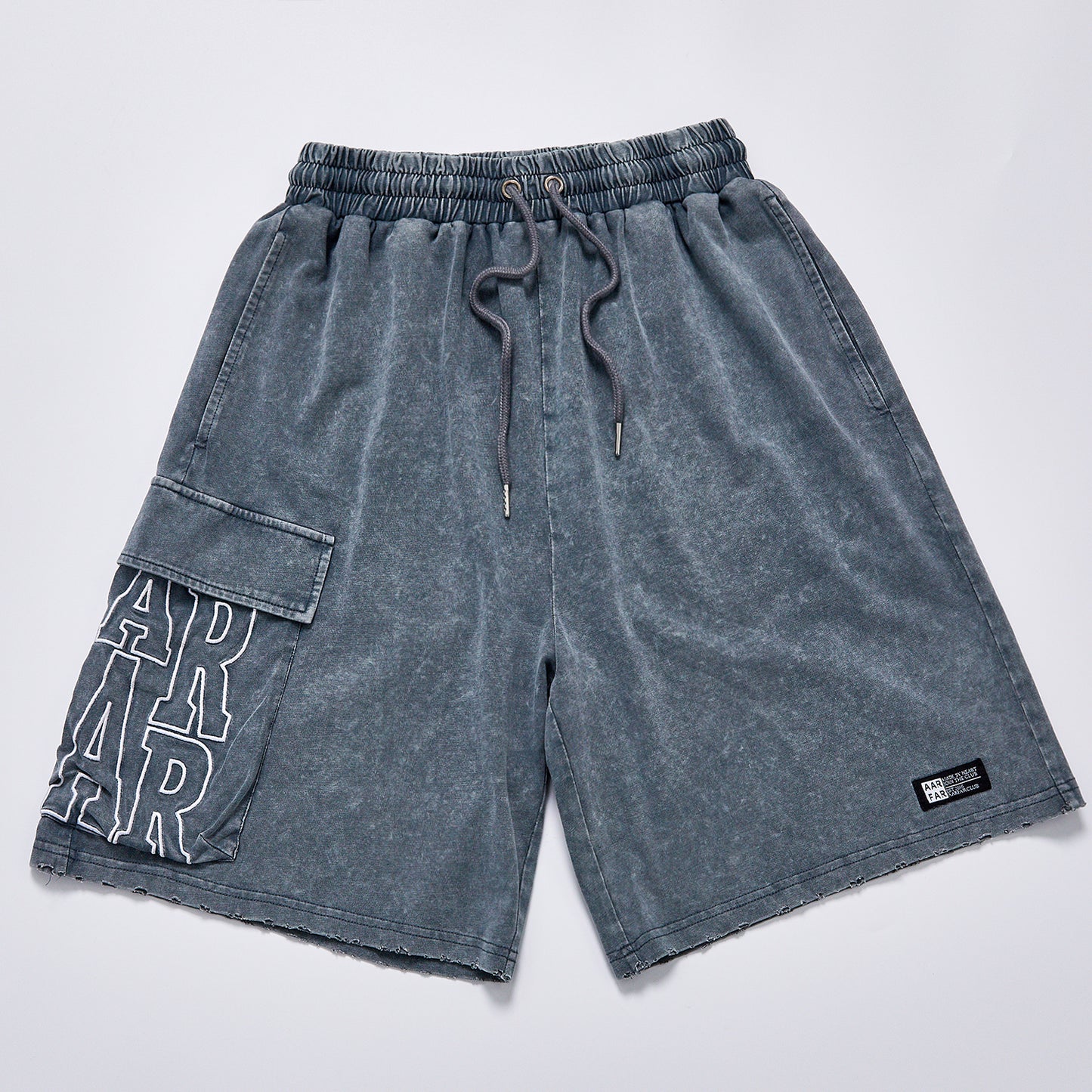 Vintage Washed Cargo Shorts Unisex Summer Elastic Waist Drawstring Letter Print Loose Streetwear Casual Knee Length Sweat Shorts