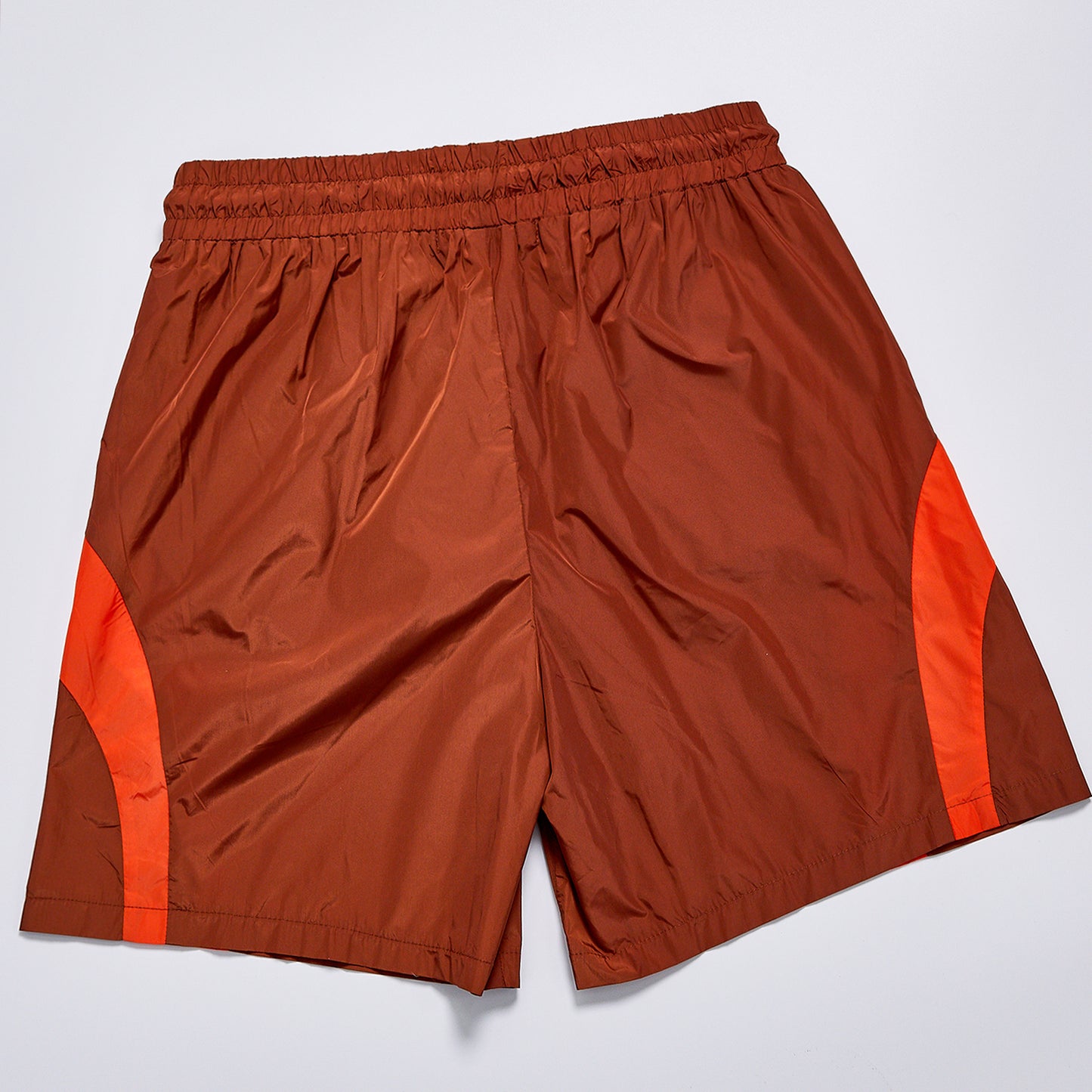 Custom Logo Curved Panel Contrast Color Nylon Unisex Elastic Waist Drawstring Streetwear Casual Racing Sport Shorts Beach Board Shorts
