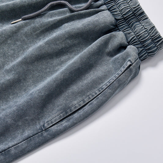 Vintage Washed Cargo Shorts Unisex Summer Elastic Waist Drawstring Letter Print Loose Streetwear Casual Knee Length Sweat Shorts