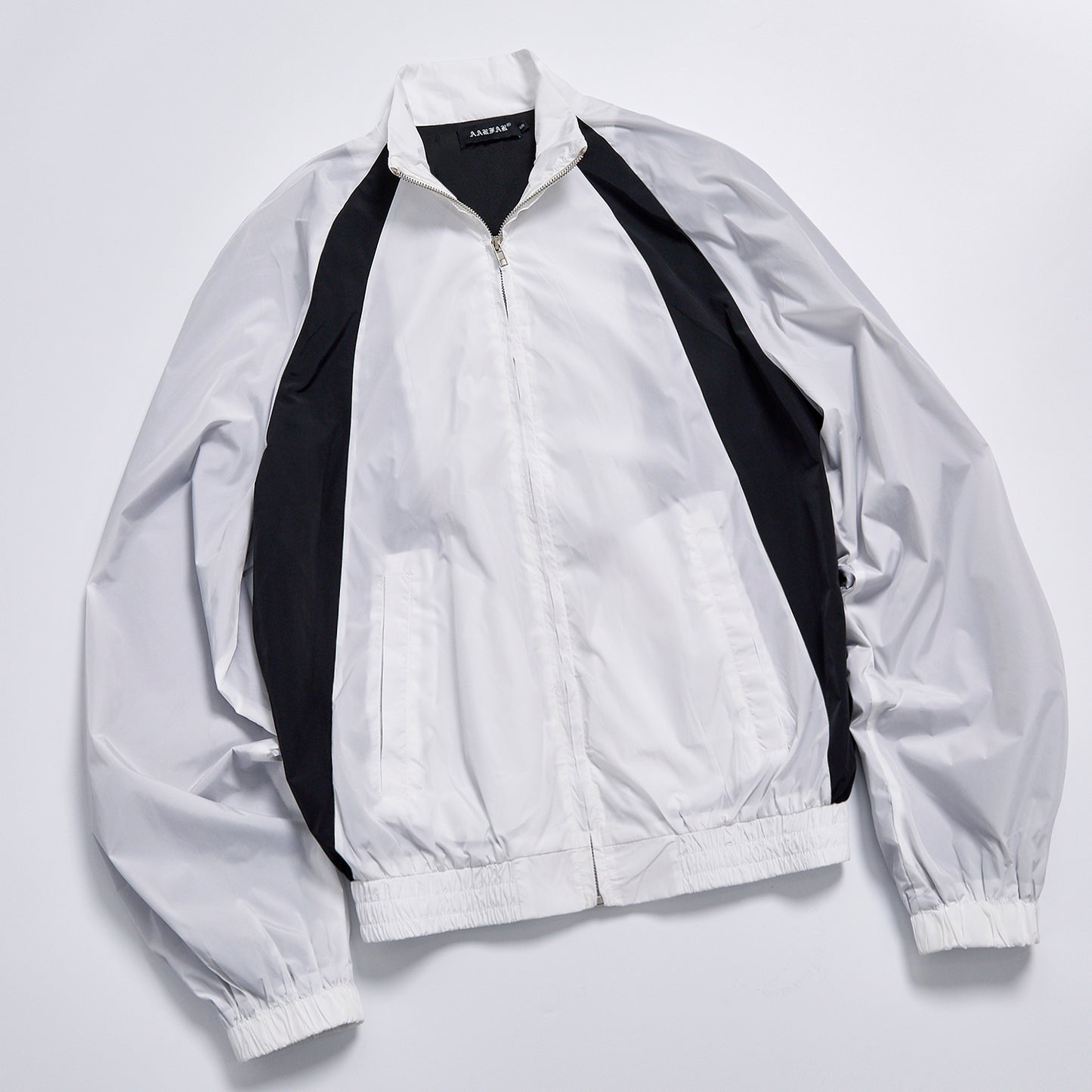 Contrast Black Panel Spliced Stand Collar Windbreaker Unisex Spring Zip Up Loose Track Jacket Streetwear Casual Color Block Racing Wind Outerwear