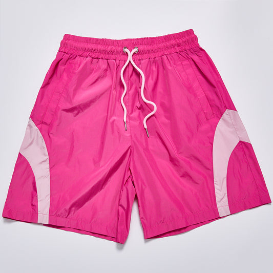 Custom Logo Contrast Color Splicing Nylon Shorts Unisex Summer Elastic Waist Drawstring Sport Shorts Streetwear Casual Running Beach Track Shorts