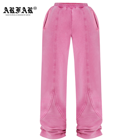 100% Cotton Wide Leg Women Acid Washed Pink Pants