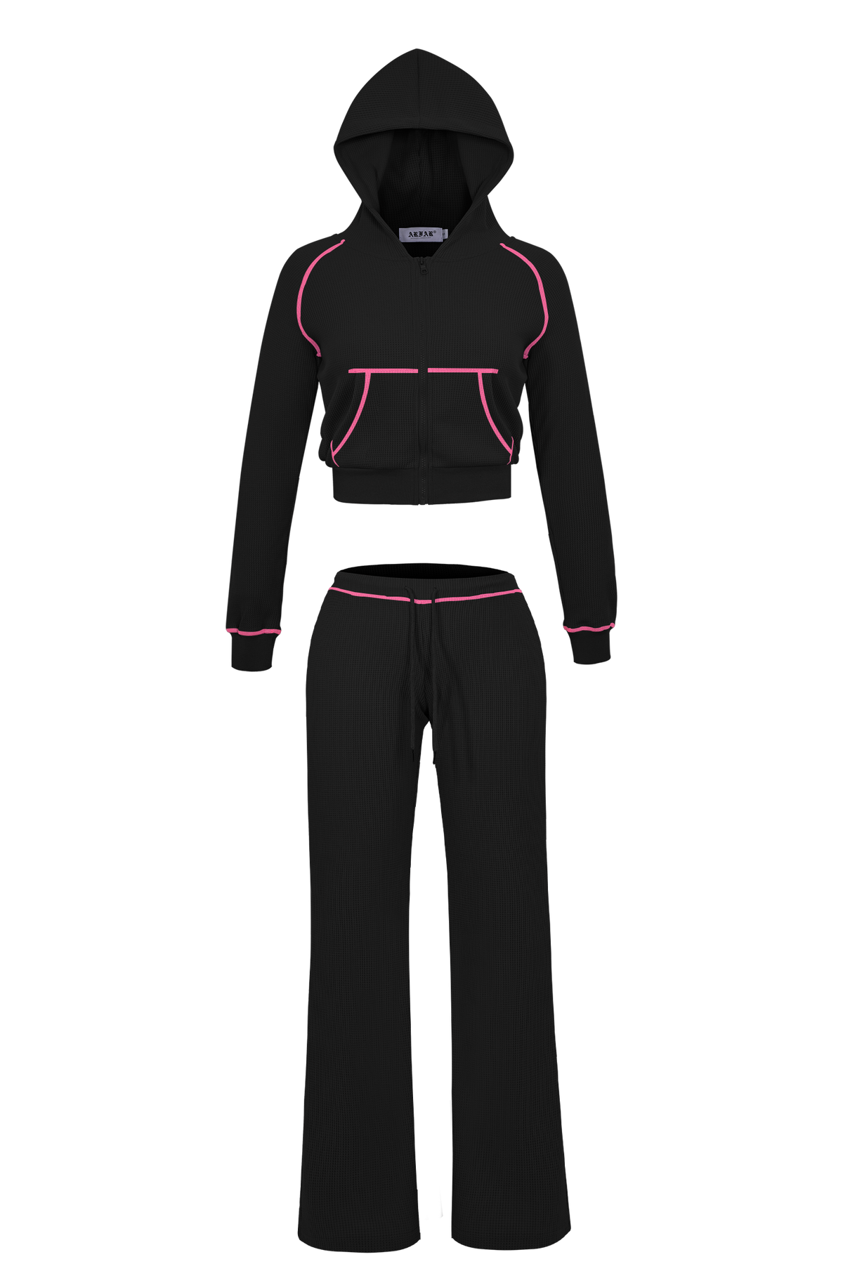 Women Hooded Jacket Tracksuits Workout Waffle Knit Zipper Sweatshirts Cotton Long Sleeve Outfit Gym Crop Cardigan Streetwear
