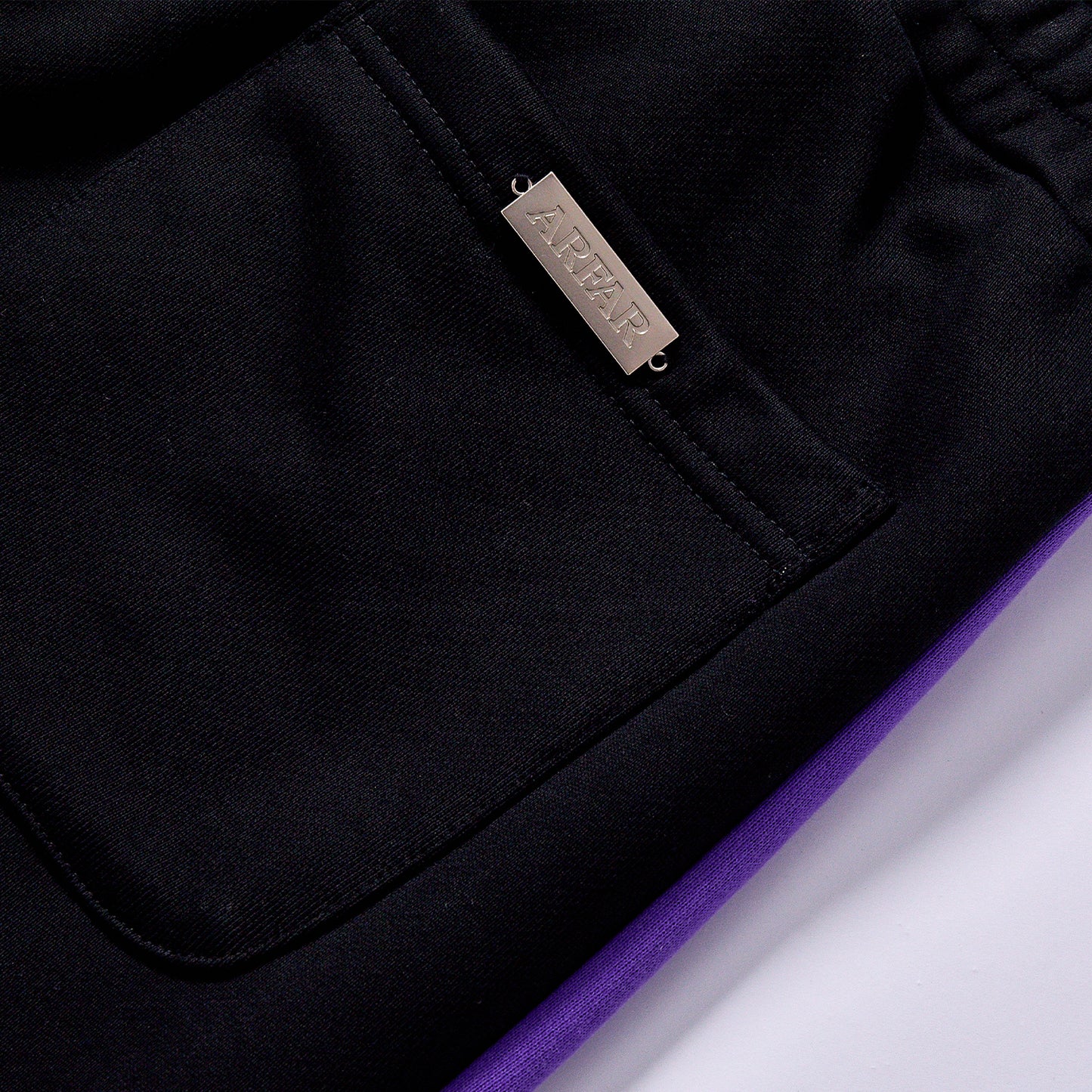 custom logo black purple color block hooded tracksuit  two piece hooded tracksuit full zip hoodie wide leg sweatpants kangaroo pocket elastic waist wide leg pants daily casual streetwear jogging leisure travel
