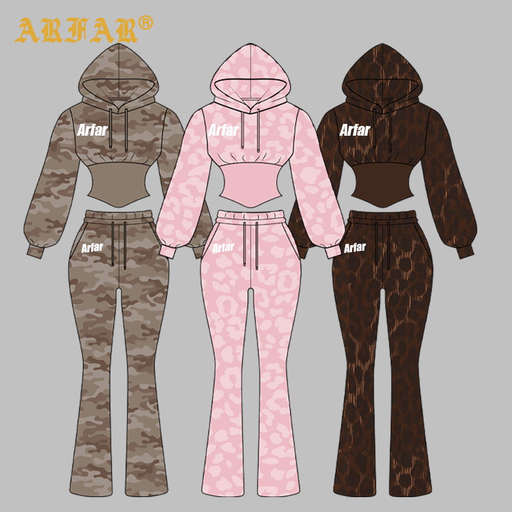 Clothing Manufacturers Tall Girl Friendly Fur Collar Hoodies and Flared Pants 2025 Winter 2 Piece Set Women