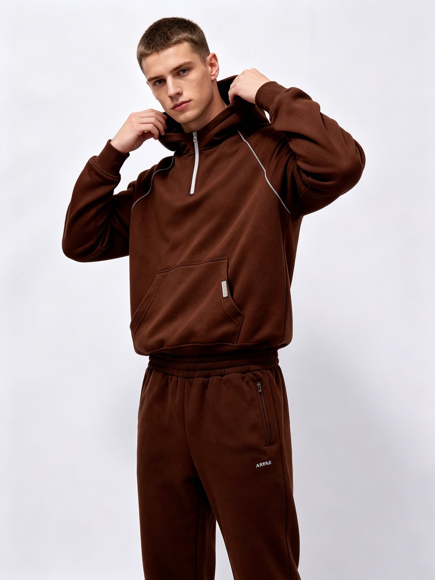 OEM factory direct half zip raglan hooded sweatshirt drop shoulder relaxed fit contrast side stitch sweatshirt city walk casual wear