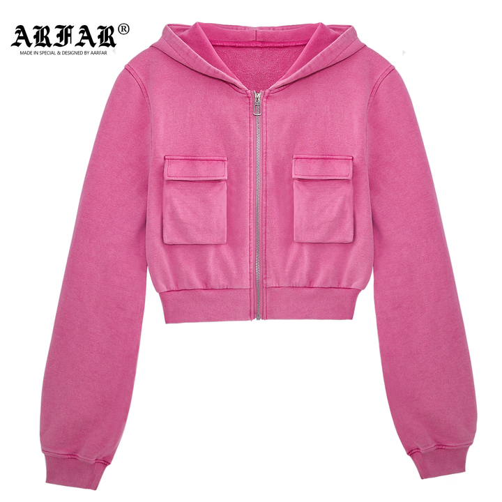 Pocket Cropped Zip Hoodie