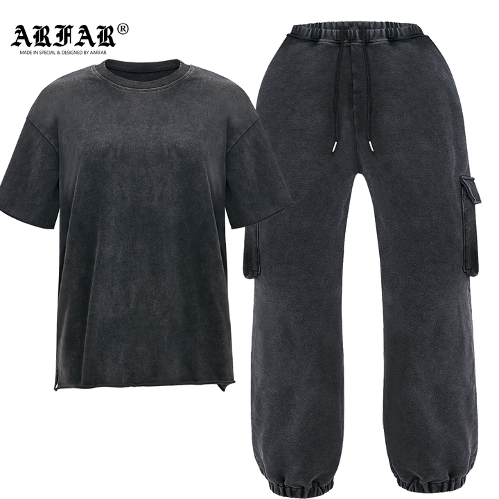 Black Side-Slit T-Shirt & Printed Pants Set