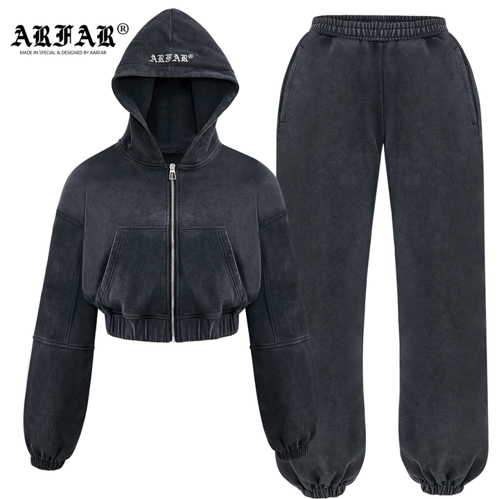 Black Washed Hoodie & Jogger Set