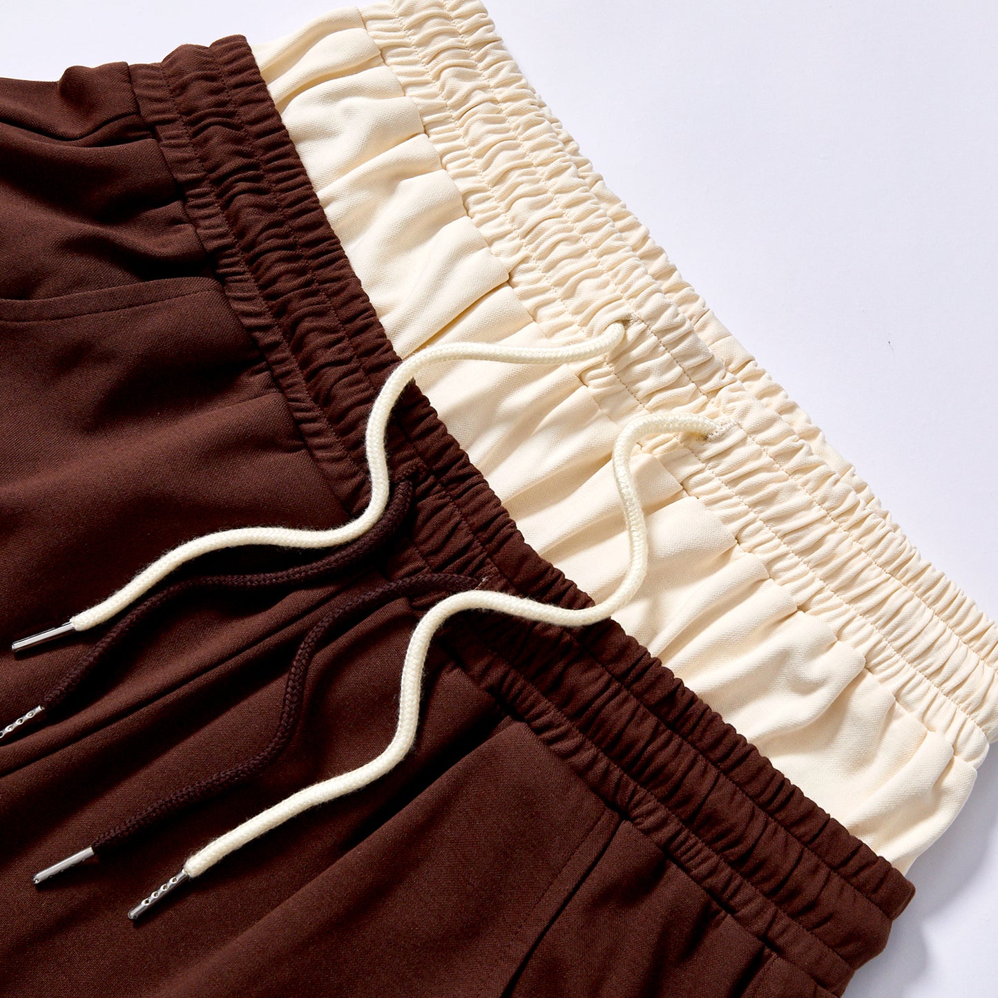 bulk wholesale drawstring loose knee fleece shorts matching two tone drawcord retro street summer athletic bottoms city walk couple matching set