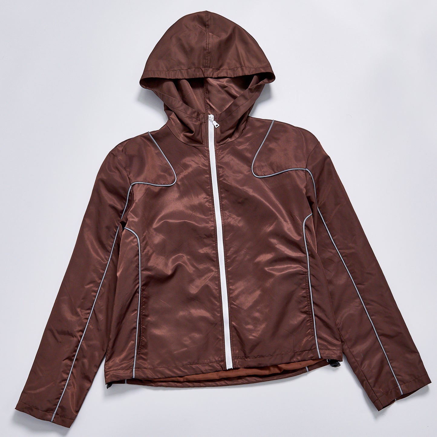 Custom Logo Reflective Piping Contrast Zipper Hooded Windbreaker Unisex Spring Zip Up Crop Jacket Streetwear Casual Racing Track Outerwear