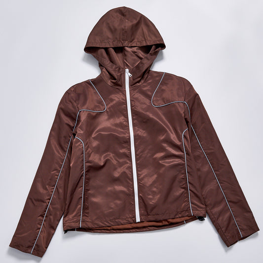 Custom Logo Reflective Piping Contrast Zipper Hooded Windbreaker Unisex Spring Zip Up Crop Jacket Streetwear Casual Racing Track Outerwear