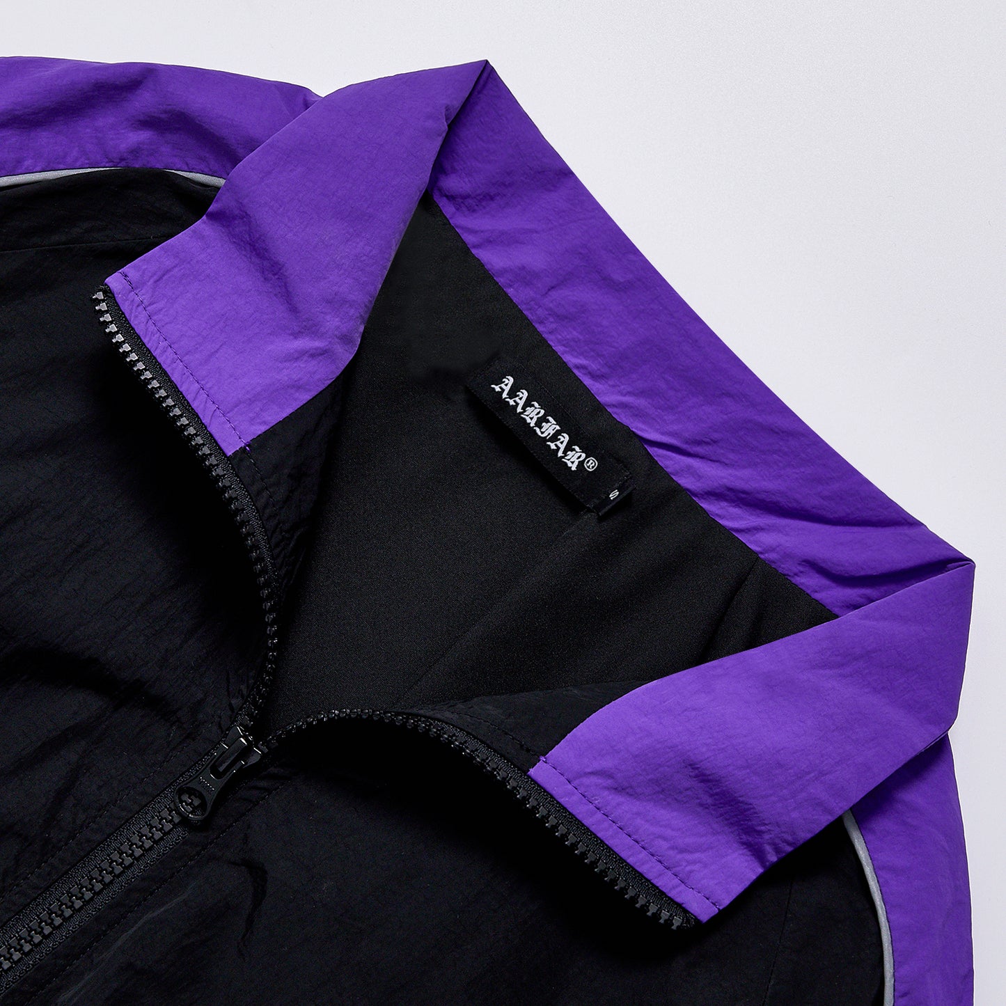 Custom Logo Reflective Piping Contrast Color Windbreaker Unisex Spring Stand Collar Zip Up Loose Jacket Streetwear Casual Racing Track Jacket Outerwear Black Purple Splicing