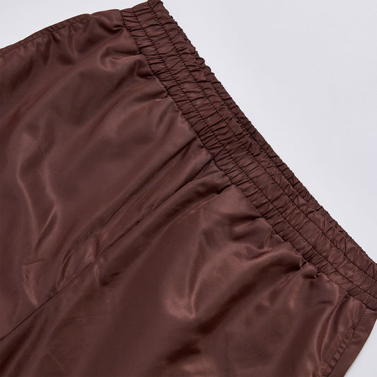 Custom Logo Reflective Piping Contrast Brown Windbreaker Pants Unisex Elastic Waist Drawstring Hem Streetwear Casual Racing Track Trousers