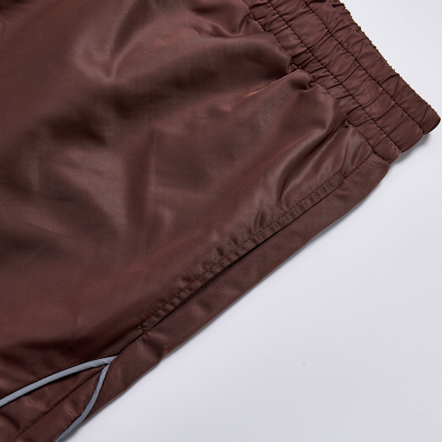 Custom Logo Reflective Piping Contrast Brown Windbreaker Pants Unisex Elastic Waist Drawstring Hem Streetwear Casual Racing Track Trousers
