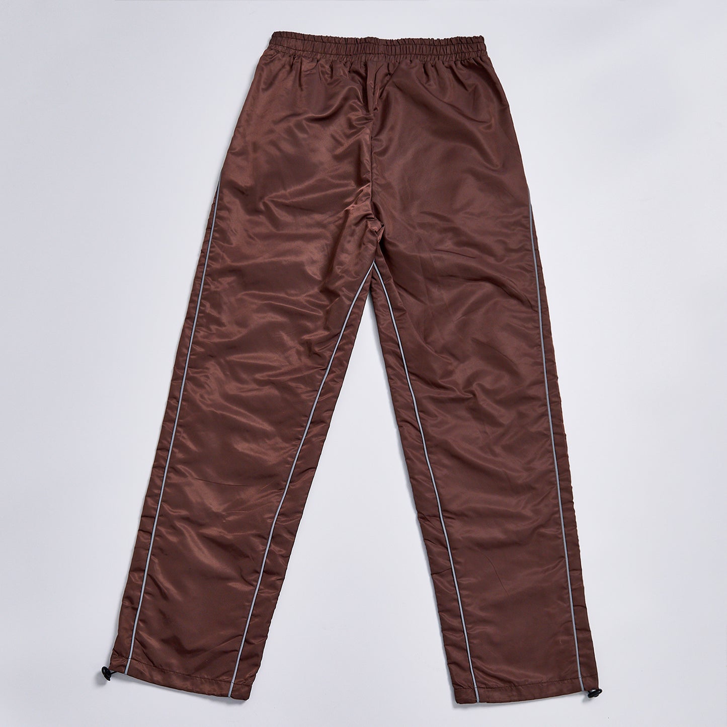 Custom Logo Reflective Piping Contrast Brown Windbreaker Pants Unisex Elastic Waist Drawstring Hem Streetwear Casual Racing Track Trousers