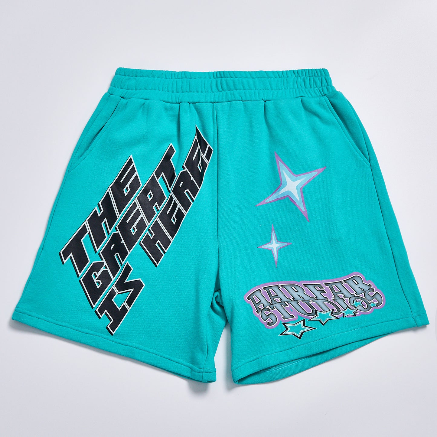 Custom Graphic Star Print Loose French Terry Sweat Shorts Unisex Summer Elastic Waist Casual Streetwear Hip Hop Oversized Workout Shorts With Side Pockets