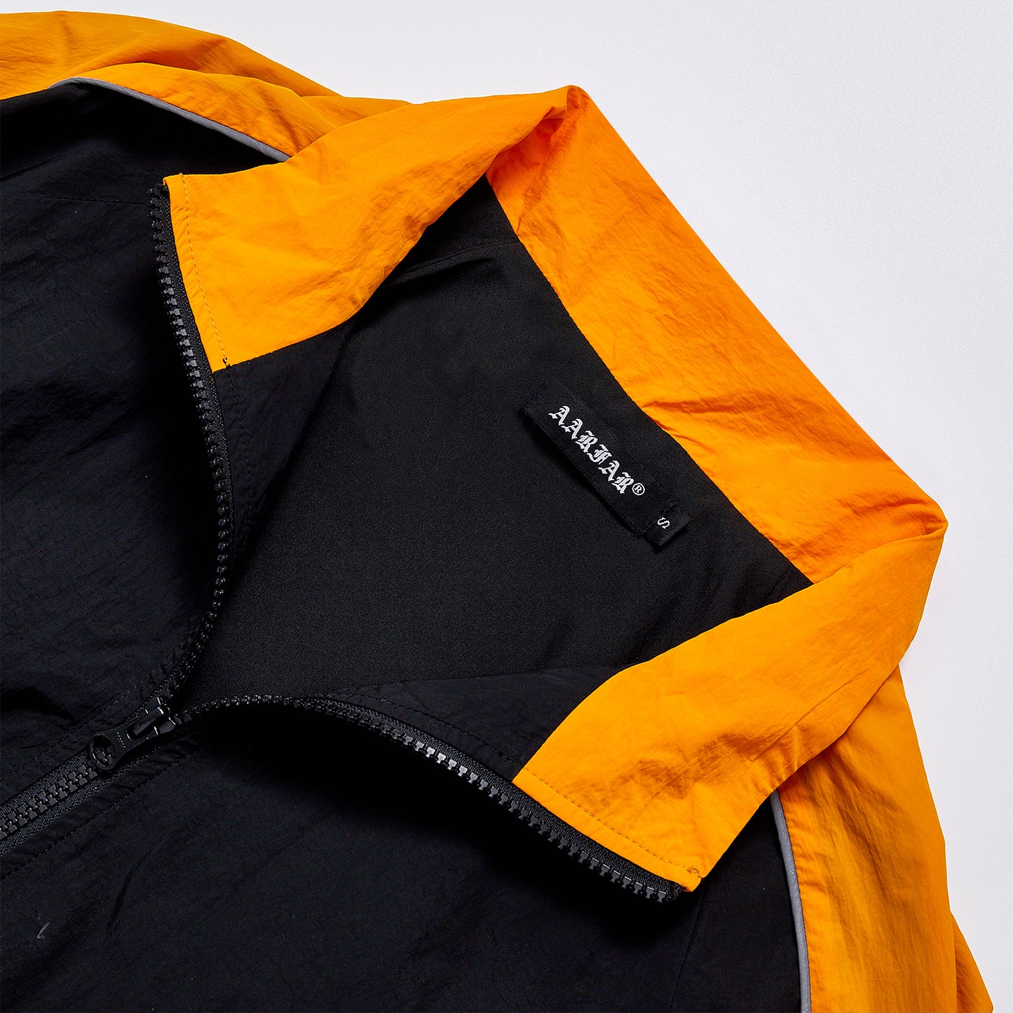 Custom Logo Reflective Piping Black Orange Contrast Color Windbreaker Unisex Spring Stand Collar Zip Up Jacket Streetwear Casual Racing Track Jacket Outerwear