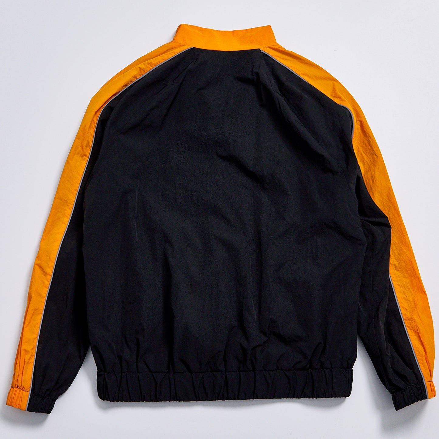 Custom Logo Reflective Piping Black Orange Contrast Color Windbreaker Unisex Spring Stand Collar Zip Up Jacket Streetwear Casual Racing Track Jacket Outerwear