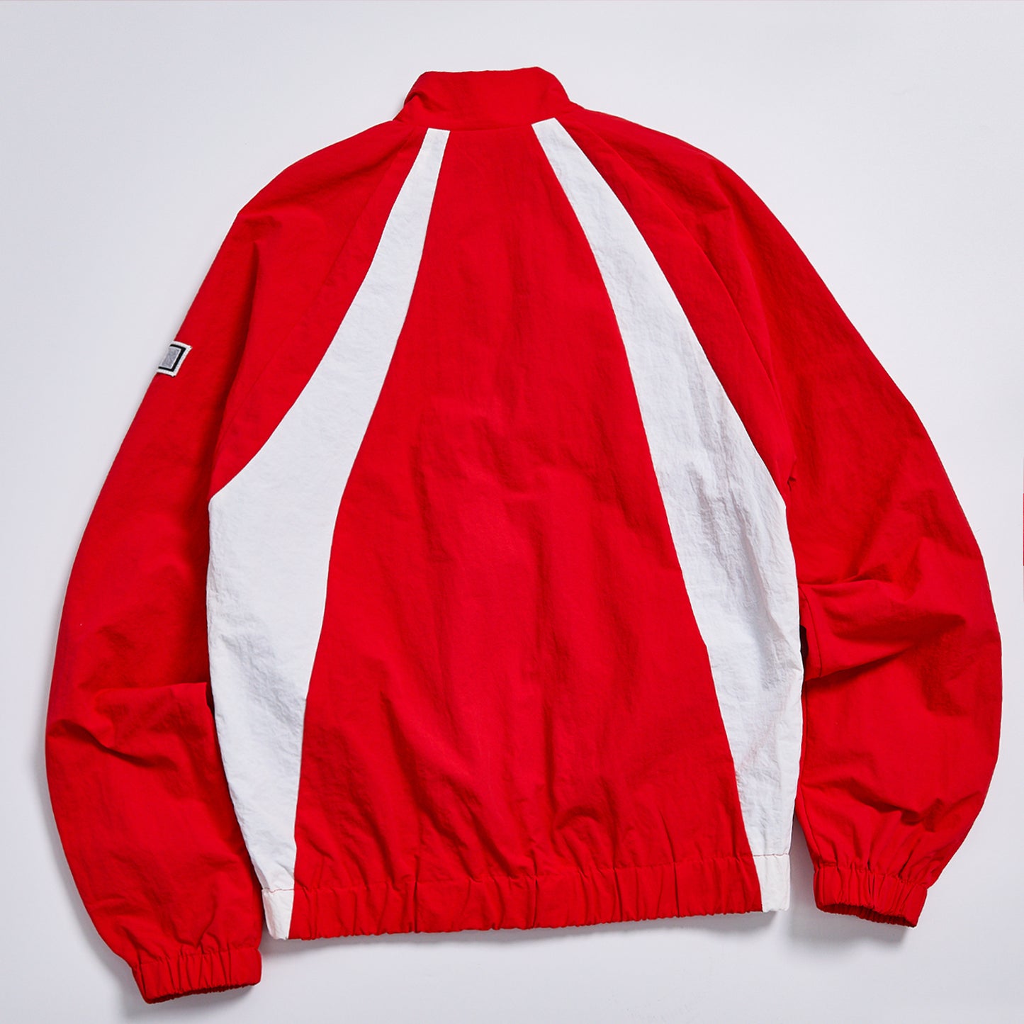 Contrast Panel Red White Stand Collar Zip Up Crop Windbreaker Unisex Streetwear Elastic Hem Racing Track Jacket Custom Logo Casual Outerwear