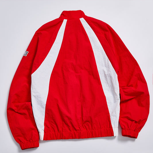 Contrast Panel Red White Stand Collar Zip Up Crop Windbreaker Unisex Streetwear Elastic Hem Racing Track Jacket Custom Logo Casual Outerwear