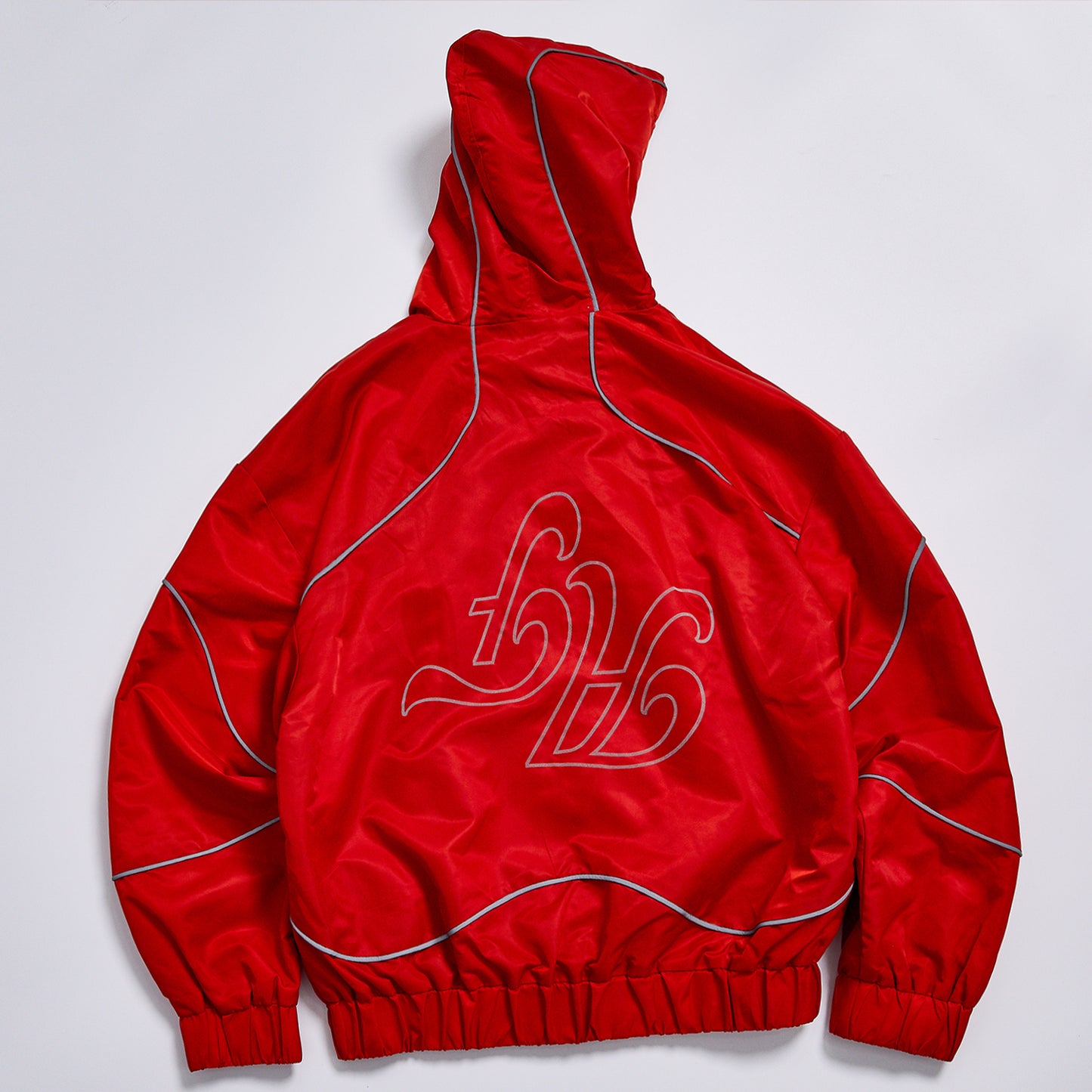 Custom Logo Reflective Piping Red Hooded Windbreaker Unisex Spring Zip Up Loose Streetwear Casual Racing Track Hooded Jacket Outerwear