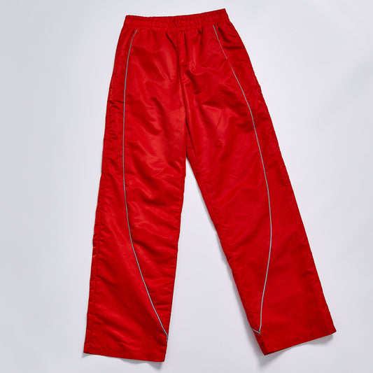 Unisex Red Windbreaker Track Pants Curved Reflective Piping Elastic Waist Lightweight Woven Straight Leg Athletic Wind Pants For Running Outdoor Streetwear