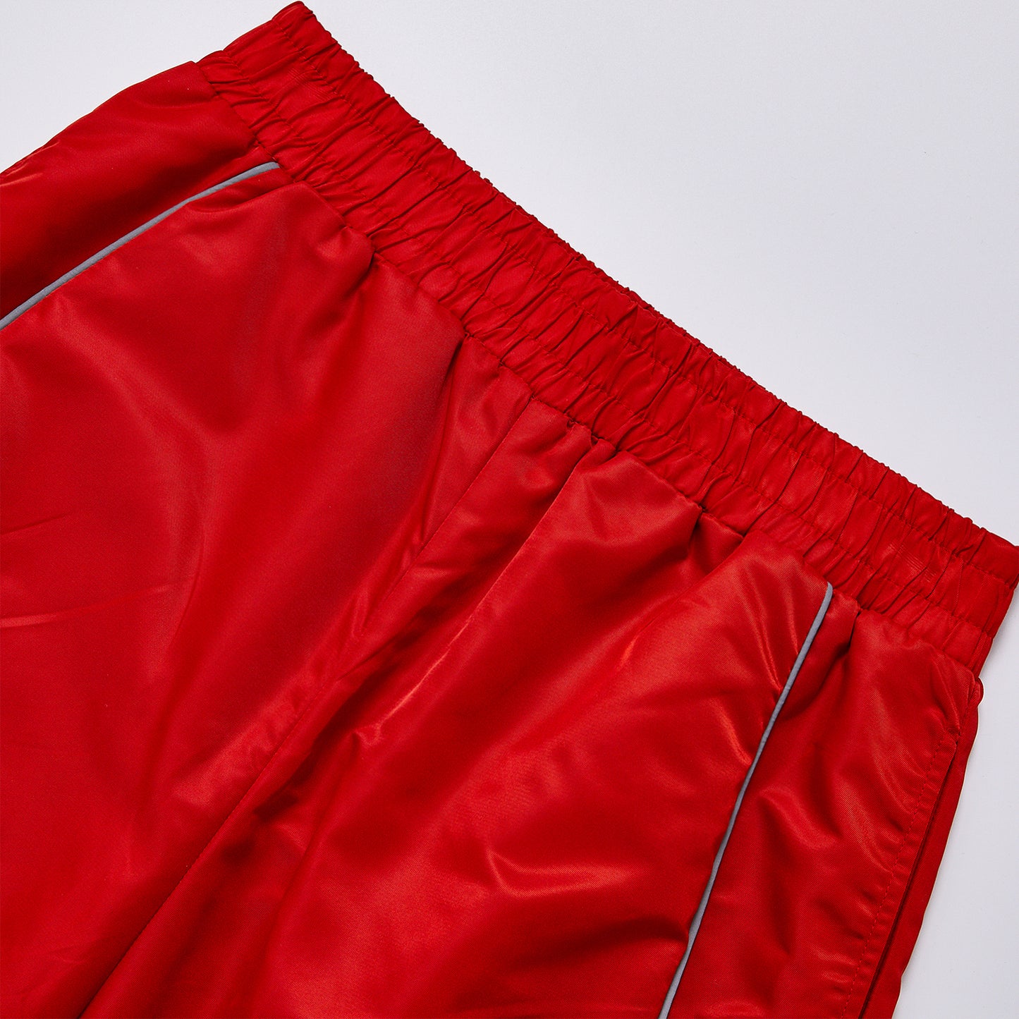 Unisex Red Windbreaker Track Pants Curved Reflective Piping Elastic Waist Lightweight Woven Straight Leg Athletic Wind Pants For Running Outdoor Streetwear