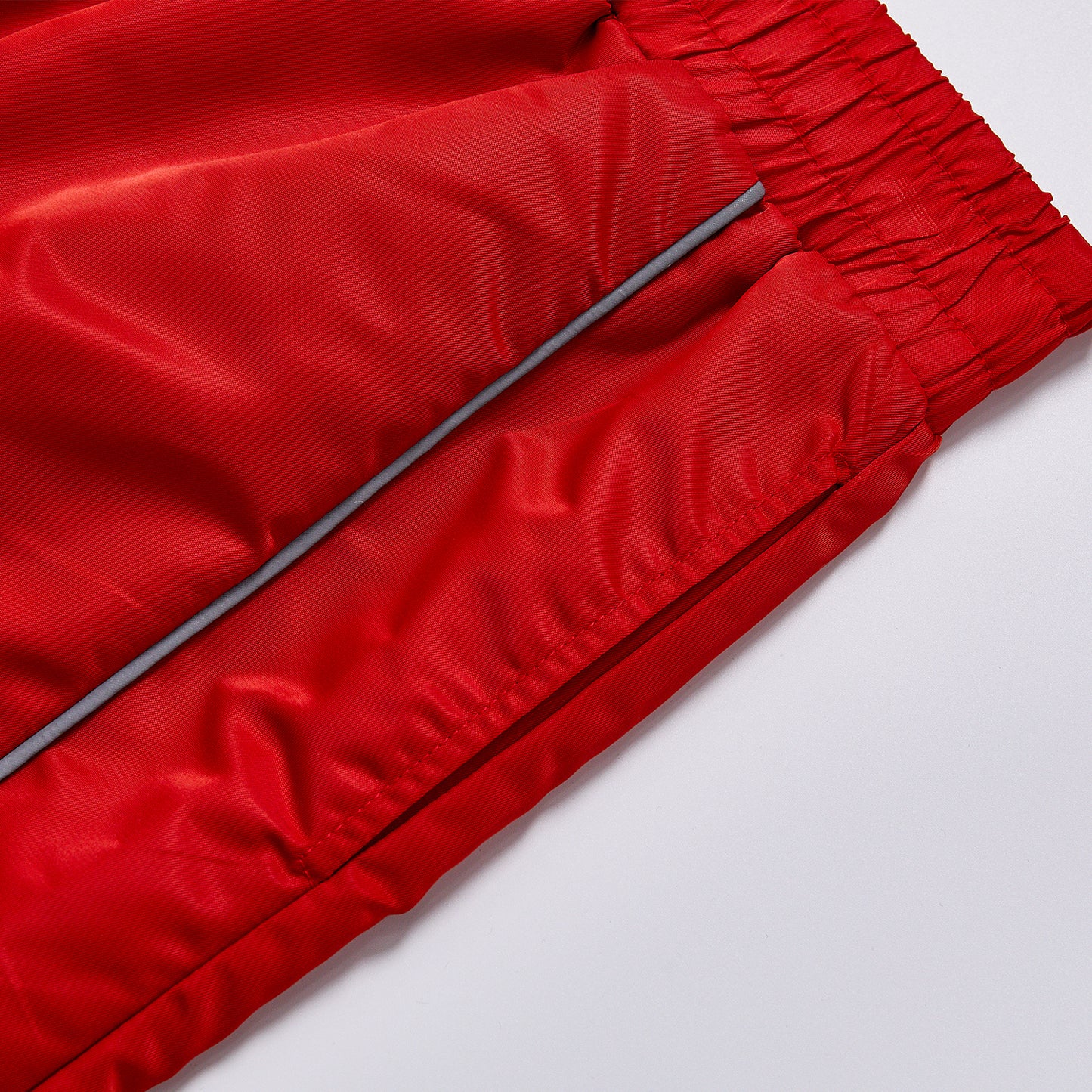 Unisex Red Windbreaker Track Pants Curved Reflective Piping Elastic Waist Lightweight Woven Straight Leg Athletic Wind Pants For Running Outdoor Streetwear