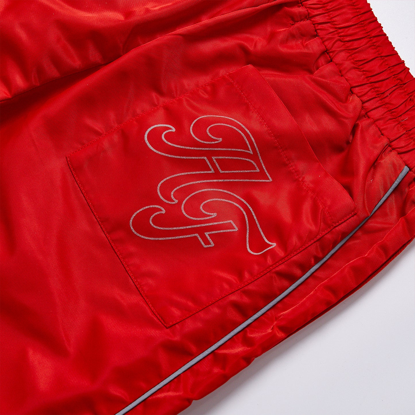 Unisex Red Windbreaker Track Pants Curved Reflective Piping Elastic Waist Lightweight Woven Straight Leg Athletic Wind Pants For Running Outdoor Streetwear