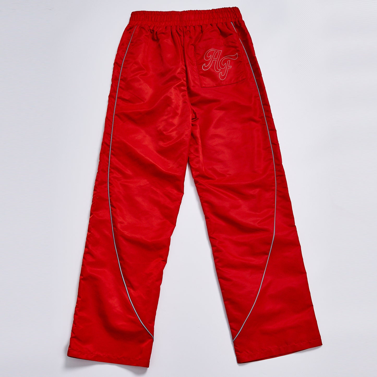 Unisex Red Windbreaker Track Pants Curved Reflective Piping Elastic Waist Lightweight Woven Straight Leg Athletic Wind Pants For Running Outdoor Streetwear
