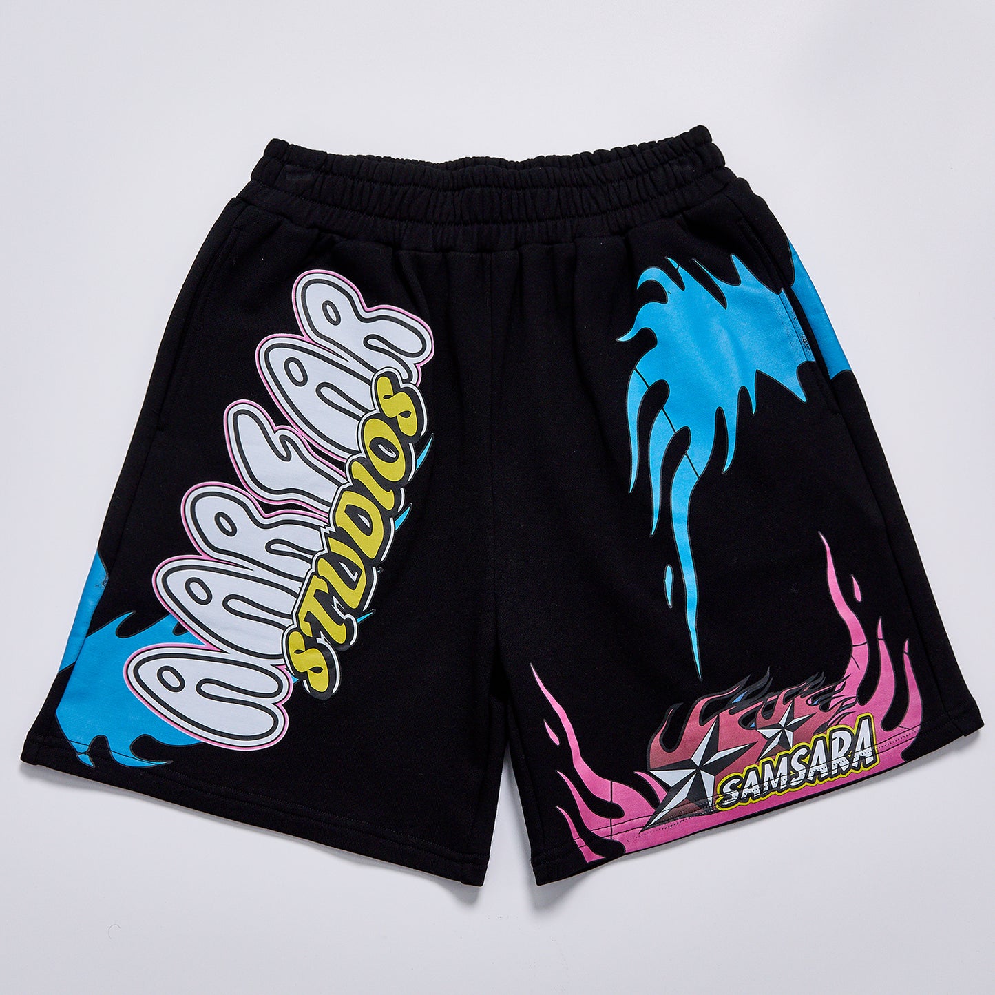 Unisex  Flame Star Graphic Sweat Shorts Hip Hop Streetwear Baggy Cotton Casual Shorts Elastic Waist Graffiti Print Knee Length Sport Shorts For Men Women