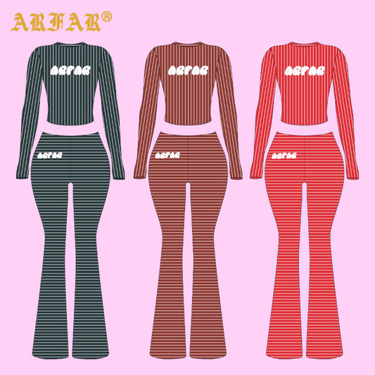 Custom Logo Cotton Rib Skinny Christmas Strips Designer Clothes 2 Piece Set Women Loungewear Set Women's Winter Clothes Set