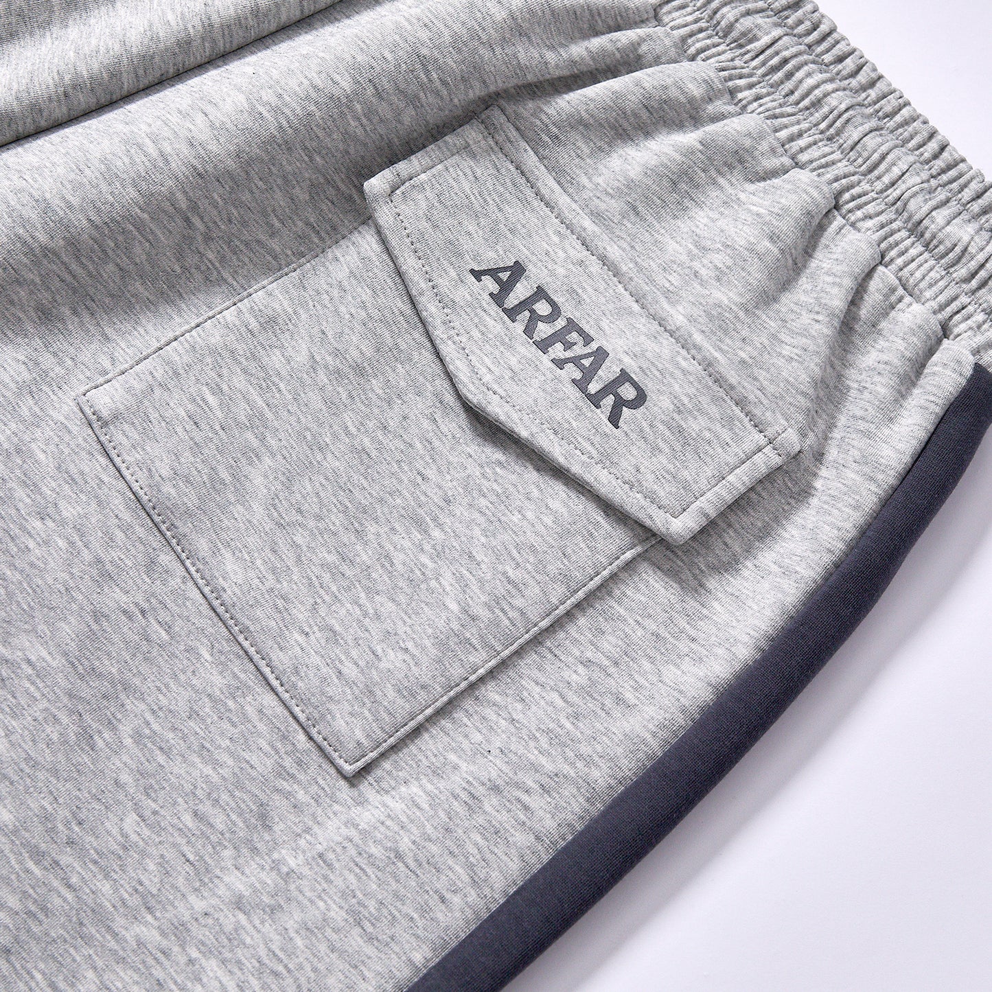custom logo color block men sweat shorts  elastic waist relaxed fit knee adjustable drawstring deep side pockets heather grey color block summer daily dressing jogging fitness