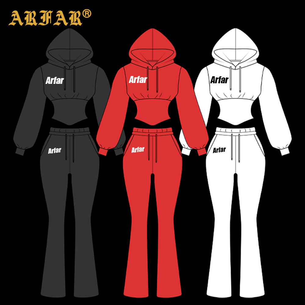 Clothing Manufacturers Tall Girl Friendly Fur Collar Hoodies and Flared Pants 2025 Winter 2 Piece Set Women