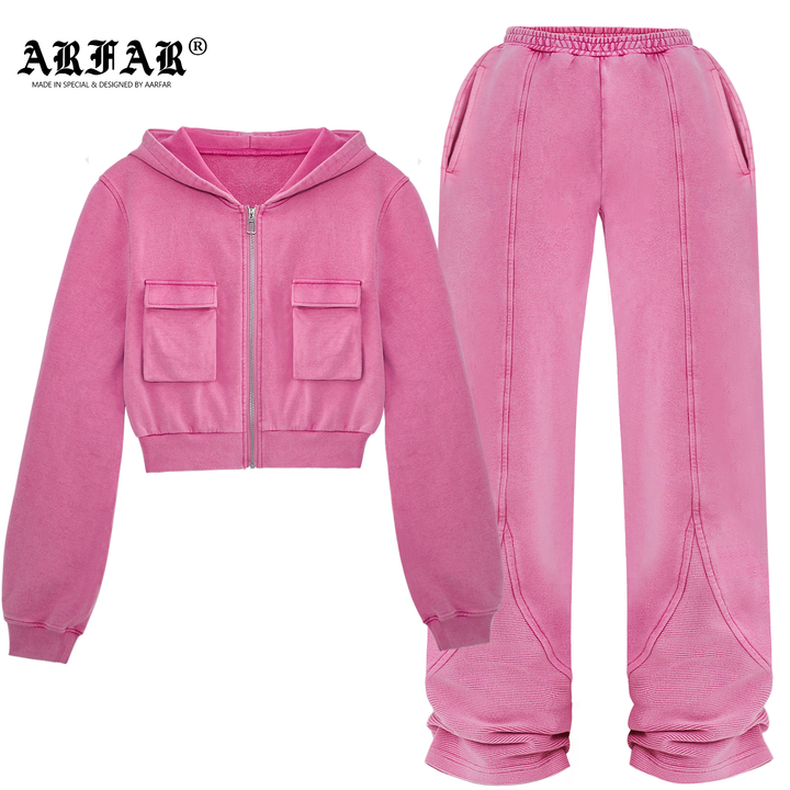 Acid-Wash Wide-Leg Matching Set