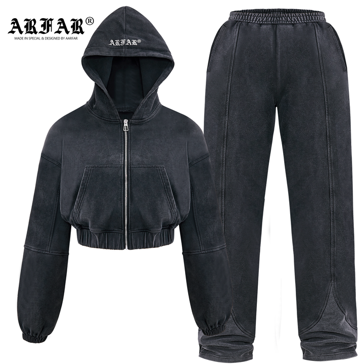 Black Hoodie & Straight-Leg Pants Set