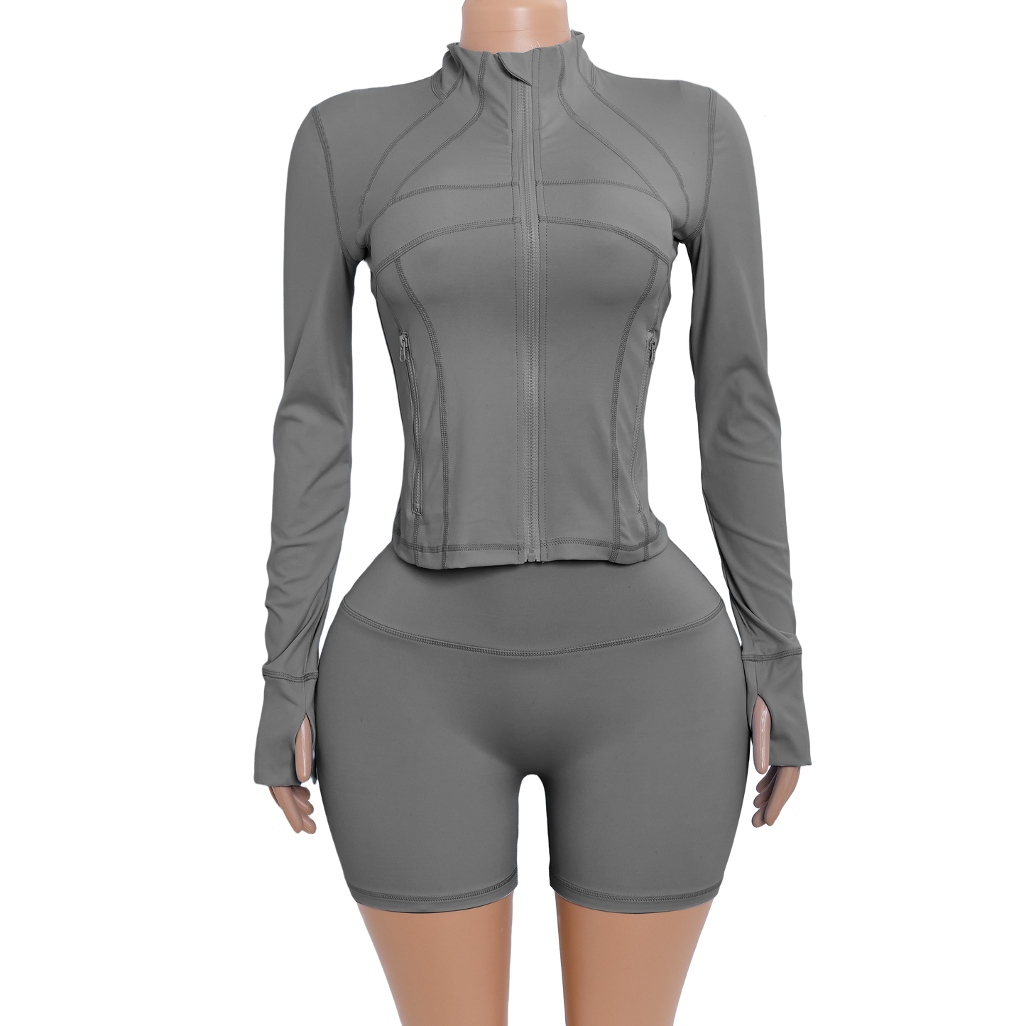 Custom Logo Two Piece Women Nylon Jacket Shorts Set pink Sport Outfit Fitness Gym Workout Wear Zipper Tracksuit Sets for Women