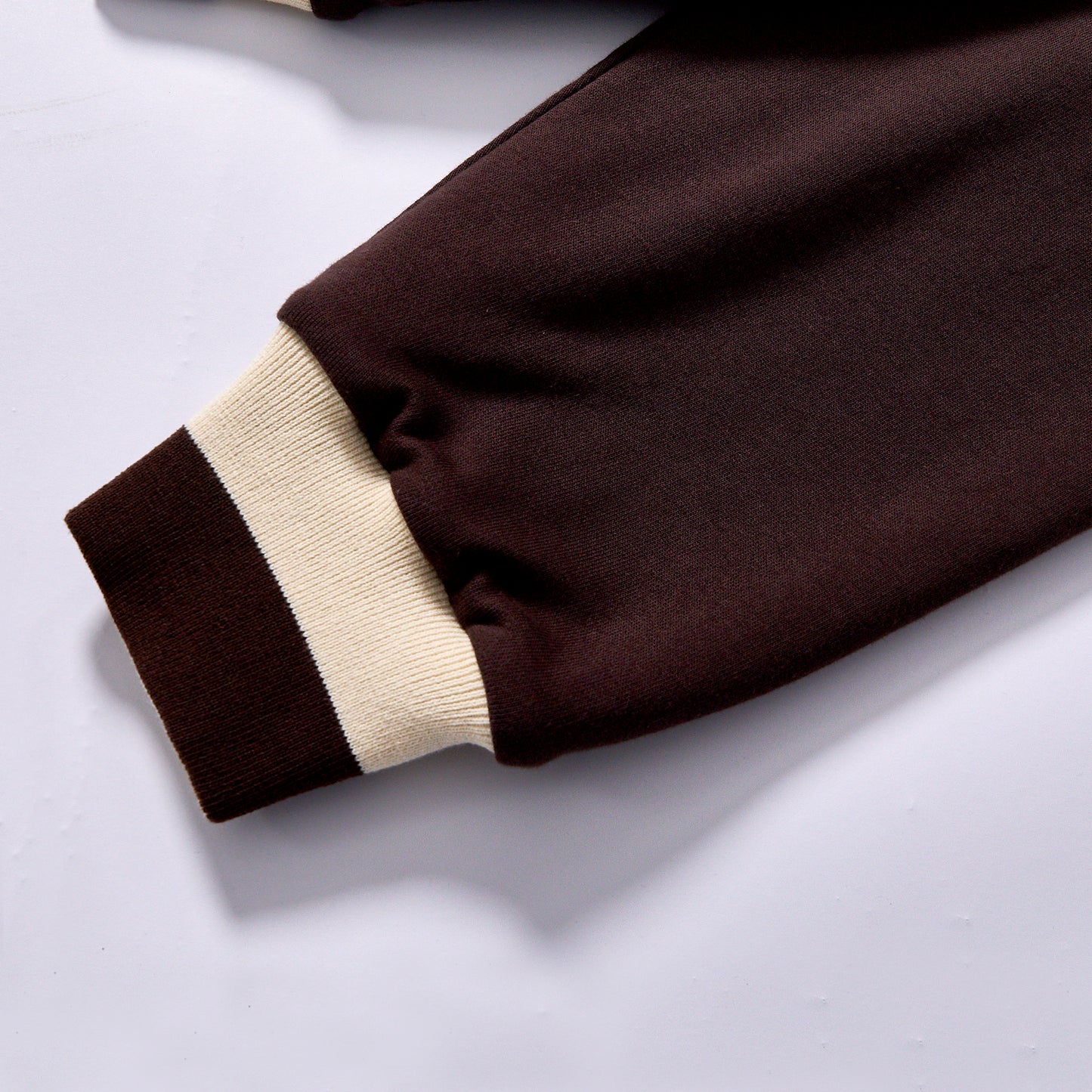Customized high Quality hoodie loose oversized contrast hem street sweatshirt ark brown main body  Two Tone Contrast Rib Oversized Crew Neck Pullover spring autumn streetwear