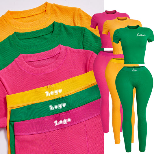 Custom Women's Sets Loungewear Cotton Clothes T Shirts Fold Over Flare Pants Legging Set Open Leg 2 Piece Set Tall Girl Clothing