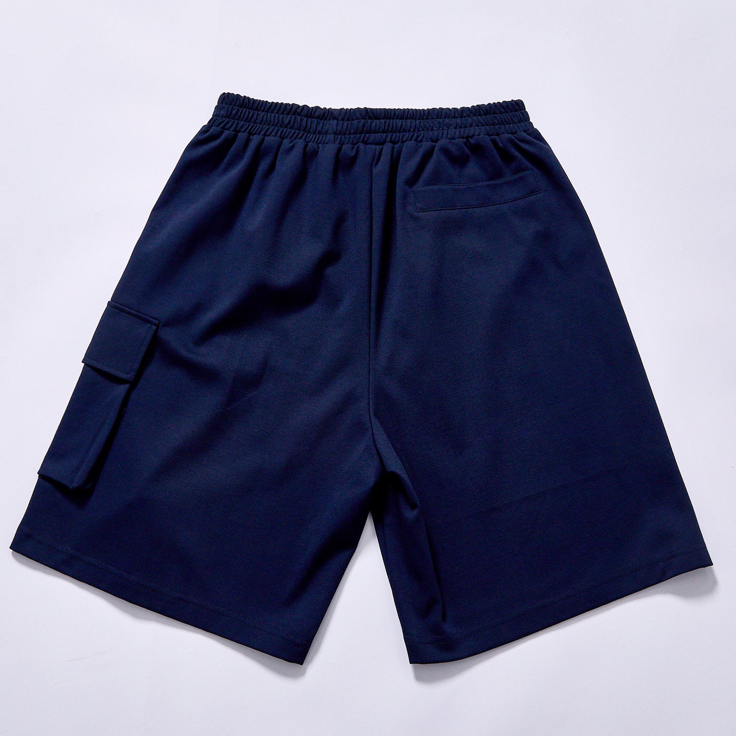 Custom logo men loose fit cargo sweat shorts navy blue solid tone breathable casual shorts summer daily