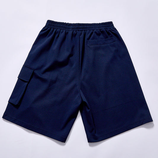 Custom logo men loose fit cargo sweat shorts navy blue solid tone breathable casual shorts summer daily