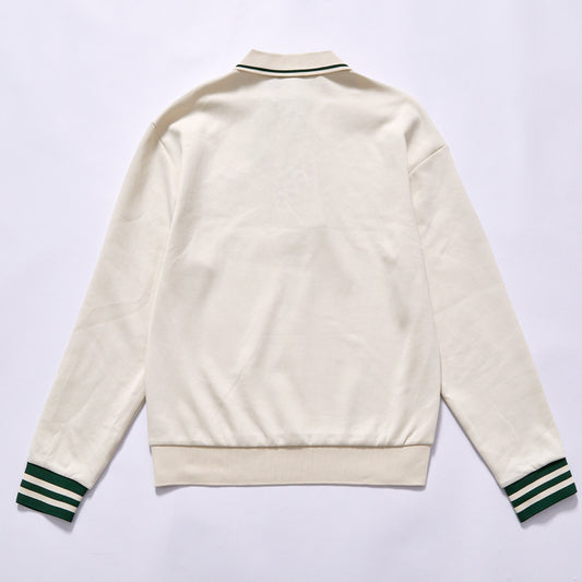 Customized college striped polo sweatshirt long sleeve polo sweatshirt mini chest embroidery polo sweatshirt  golf casual wear