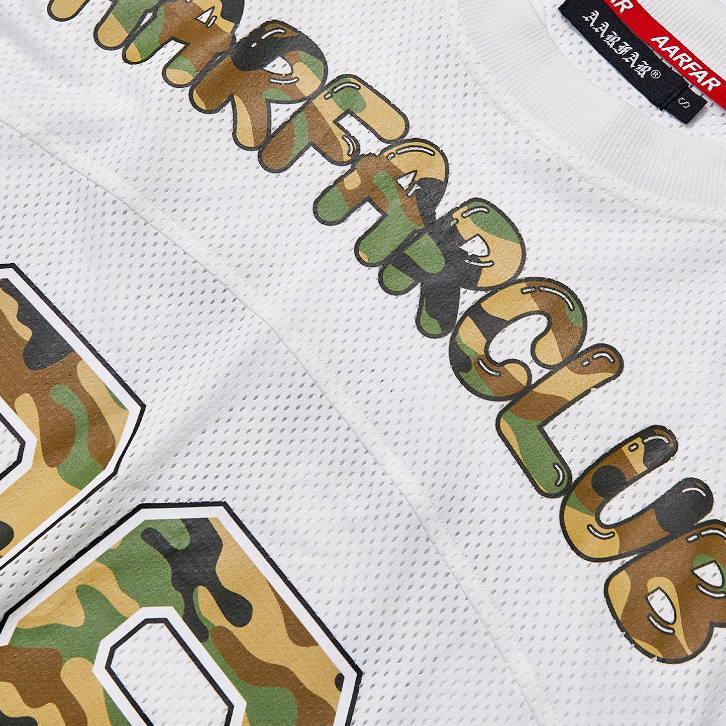 American Vintage Breathable Mesh Jersey Unisex Camo Splicing Short Sleeve Top, Back 88 Number Print Loose Boxy Hip Hop Streetwear Football T Shirt For Summer