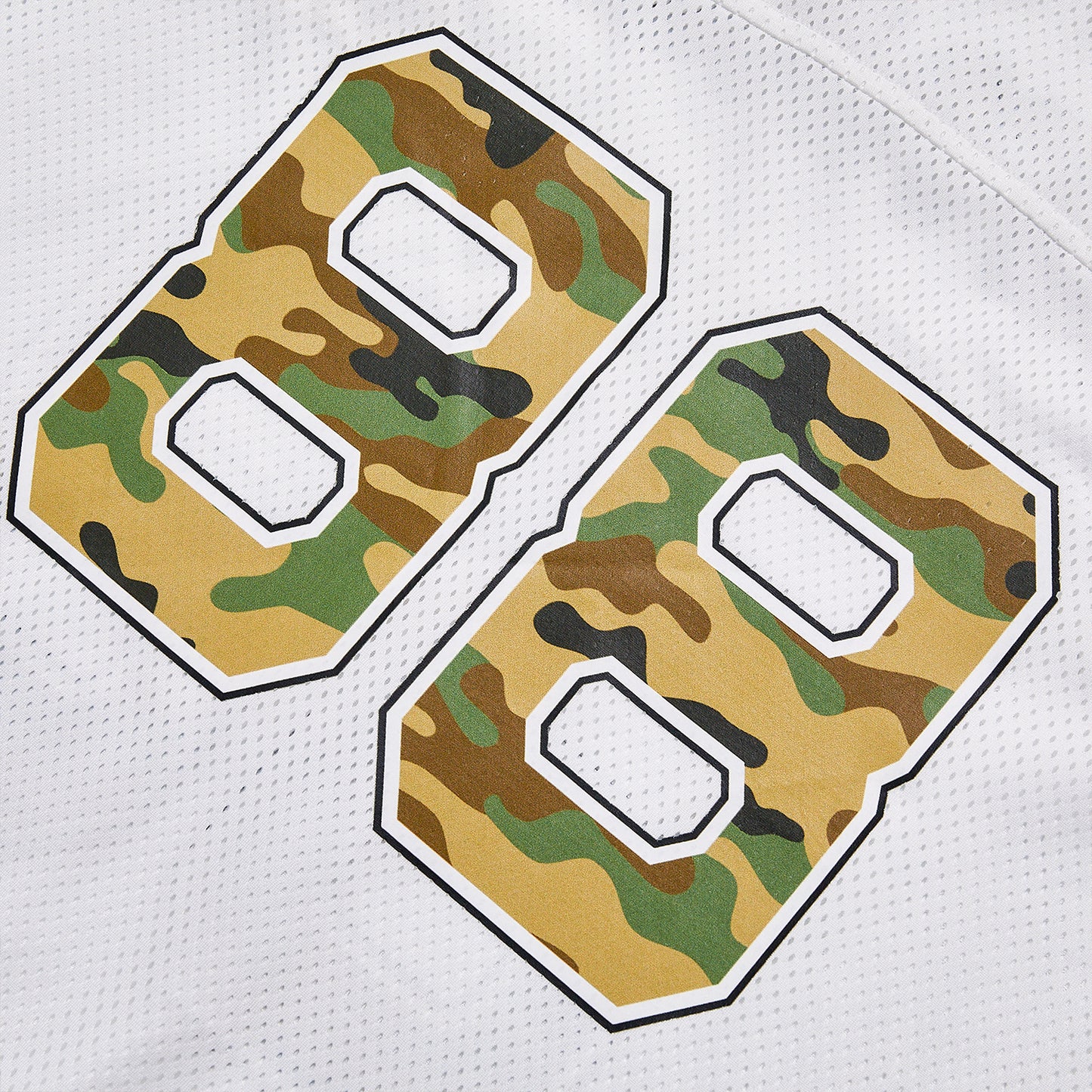 American Vintage Breathable Mesh Jersey Unisex Camo Splicing Short Sleeve Top, Back 88 Number Print Loose Boxy Hip Hop Streetwear Football T Shirt For Summer