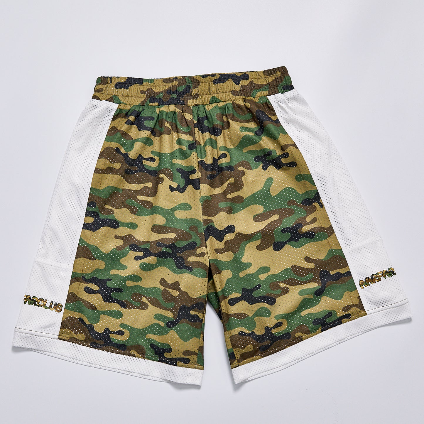 Men Camo Mesh Basketball Shorts White Side Panel Streetwear Loose Athletic Shorts Elastic Waist Breathable Workout Casual Sports Shorts